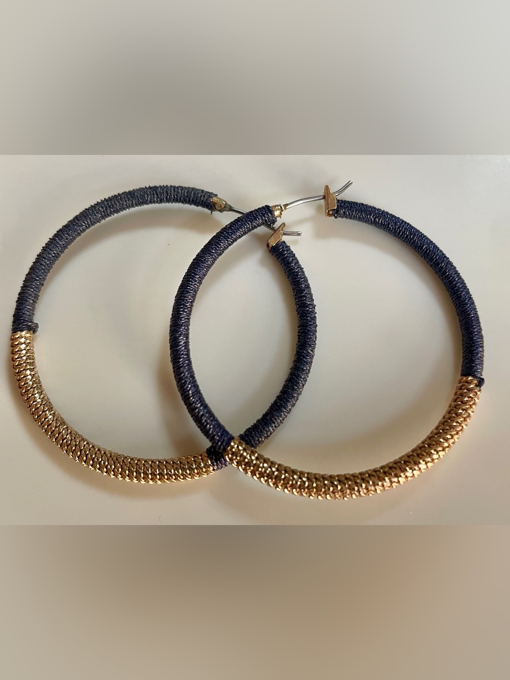 Women's Navy and Gold Wrapped Hoop Earrings